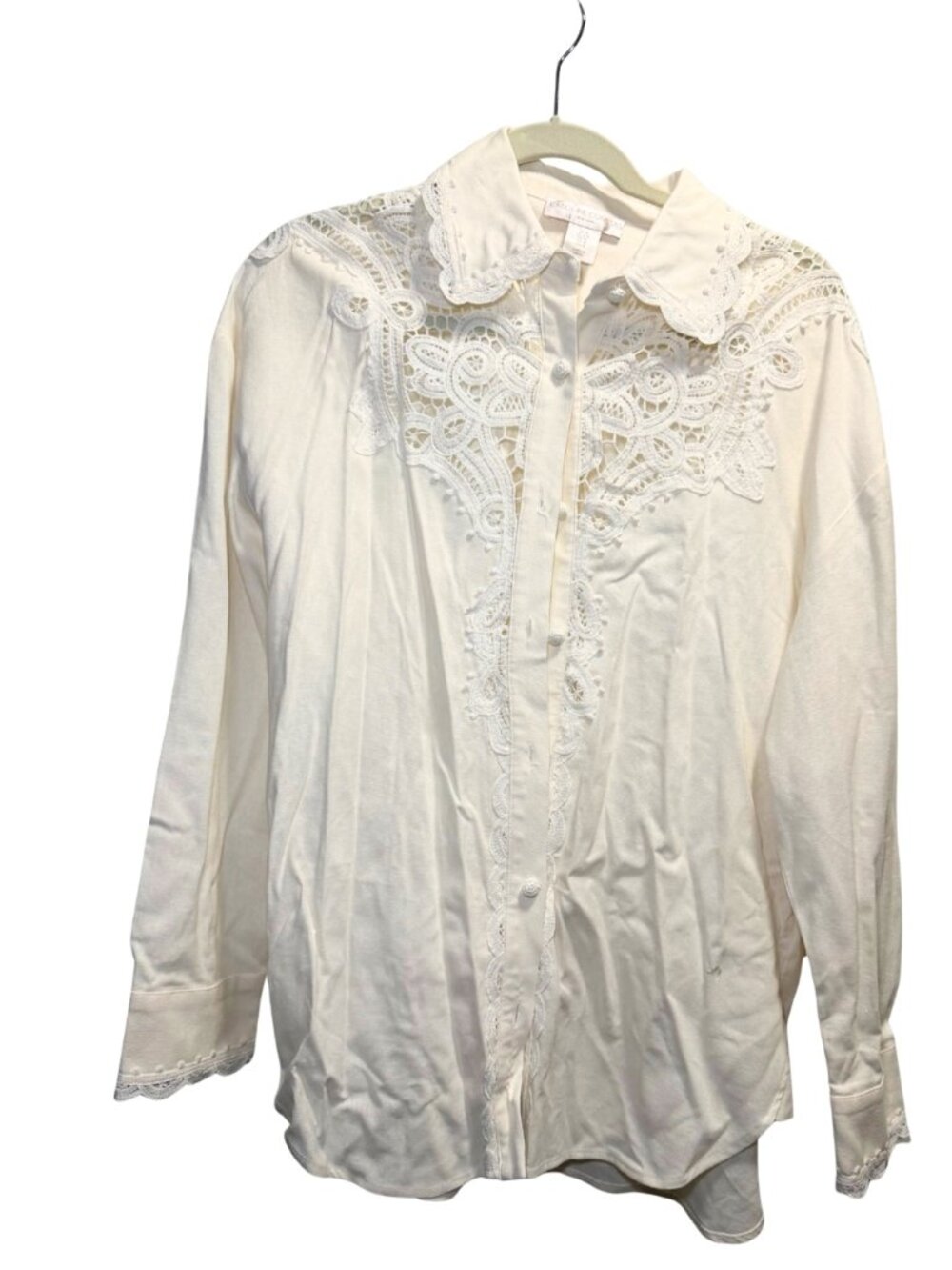 Caroline Constas Ivory/cream Lace Bib Blouse Medium
